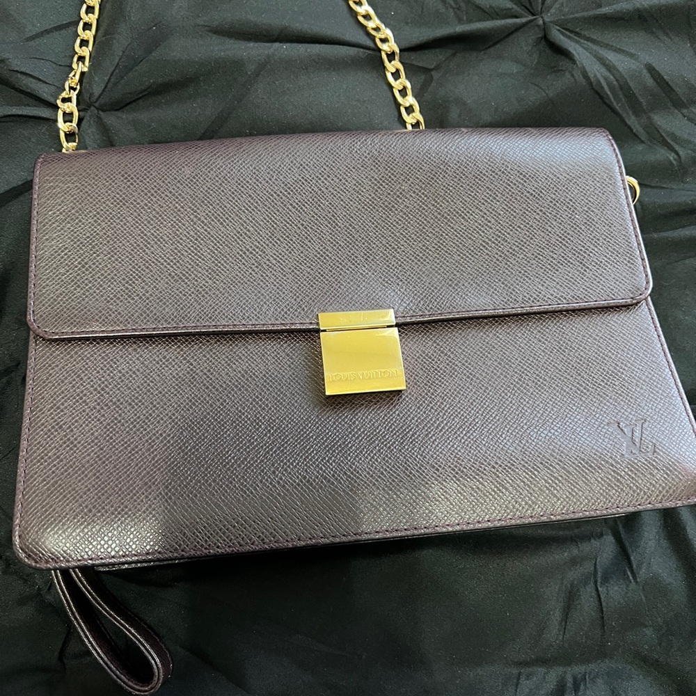 Louis Vuitton Dark Brown Wristlet with Gold Chain